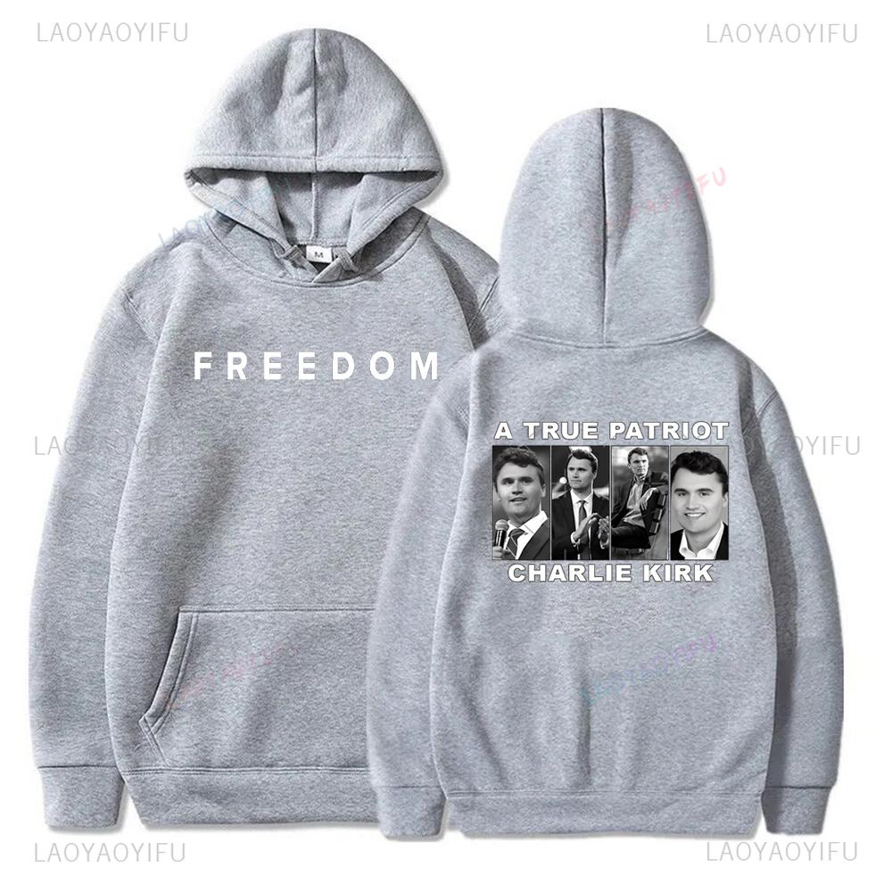 Street High Quality Charlie Kirk Liberty Print Hoodie Unisex Autumn and Winter Casual Long Sleeve Warm Pullover Men's Sweatshirt