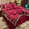 European Thickened Lace Edge Bed Skirt 4 Piece Set Matte Non Slip Bed Cover For 1.5m 1.8m Beds