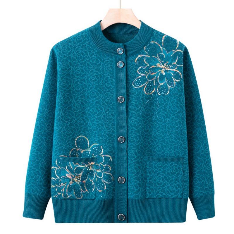 New Grandma Sweater Cardigan Year Old 0 Middle-aged Elderly Mother Spring and Autumn Knitted Sweater Jacket Elderly Clothes