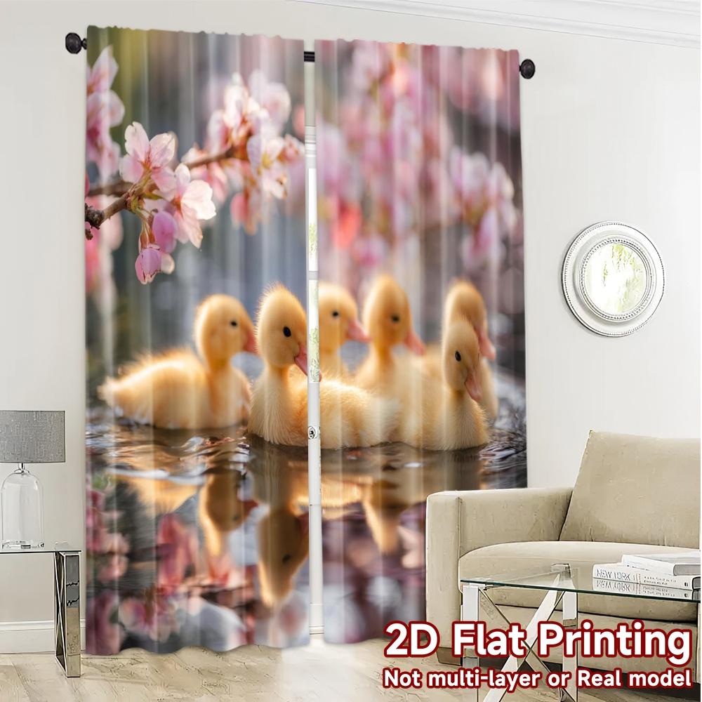 2pcs   2D FLAT PRINTING Curtains (Without Rod) Ducklings Blossom Contemporary Modern Curtains Versatile Fabric Curtains Outdoor