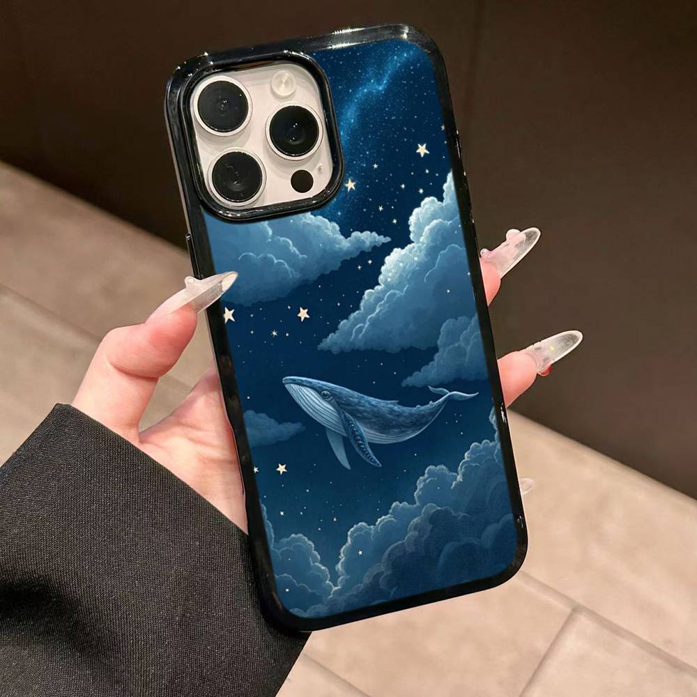 

Space Ocean Whale Shark Swimming Phone Case For iPhone 16 Pro Max 15 14 Plus 14 13 12 11 17 PC+TPU Cases Back Cover iPhone 17 pro