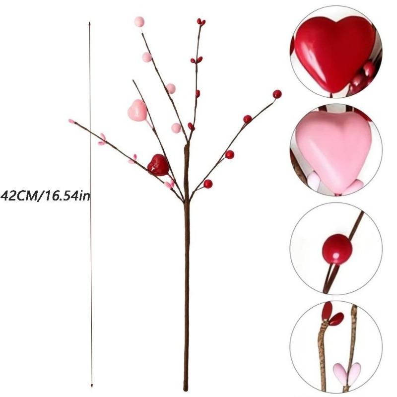 Heart-Shaped Artificial Heart Flowers DIY Vase Festive Atmosphere Berry Flower Stem Simulation Love Bouquet