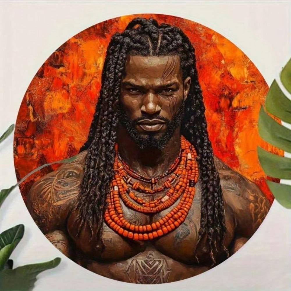 Afrikanischer Krieger Metall Wandkunst Runde Aluminiumplatte Kulturelles Dekor