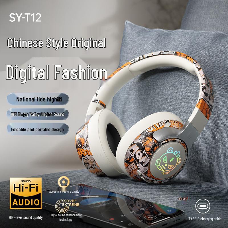 2025 Graffiti Chinese Trend Wireless Bluetooth Gaming Headphones with Ultra-long Battery Life