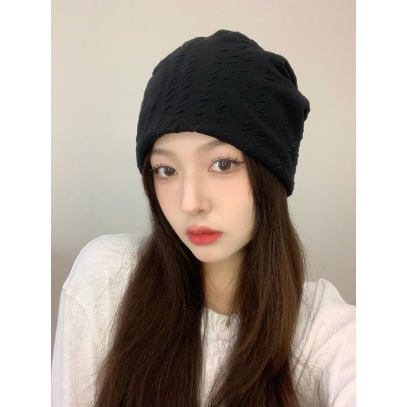 Autumn and Winter Hats for Women Black Piles of Hats Thin Big Head Circumference Ins Face Small Confinement Hats and Head Hat Trendy