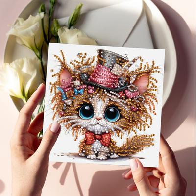 6pcs Diamond Painting Gift Card Handmade 5D Rhinestone Arts Greetings Birthday Card Arts Crafts for Birthday Blessing and Wishes