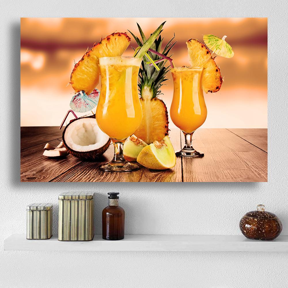 Modern Fresh Fruit Juices and Cocktails Canvas Painting Summer Sea Wall Picture Posters and Prints for Living Room Decor Cuadros