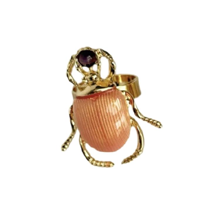

Enamel Bugs Ring With Pastel Hues Adjustable Opening Sparkling Stones Insect Stylish Jewelry Finger Accessories
