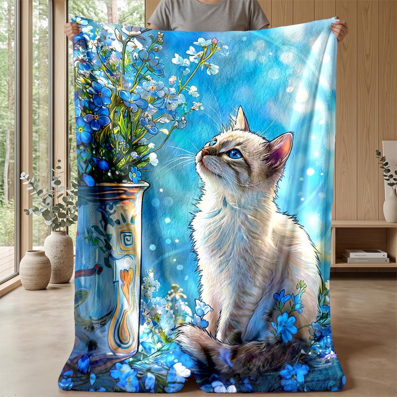 Kitten and Butterfly Theme blanket Lightweight Warm Flannel Blanket Decorative Throw Blanket for Home Decoration