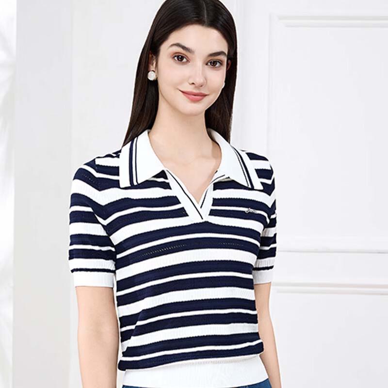 JESSIE Women's Striped Color-Block Polo Knit T-Shirt