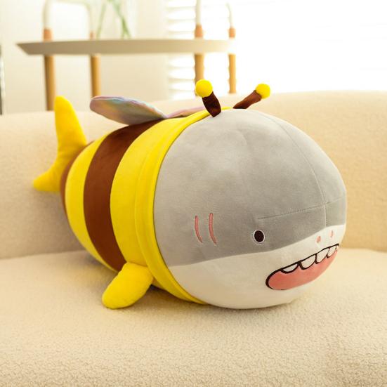 Shark Bee Plush Plushies Doll 2-in-1 Cross-dress Doll Hug Soft Cushion Soothing Pillow Companion Toy Stuffed