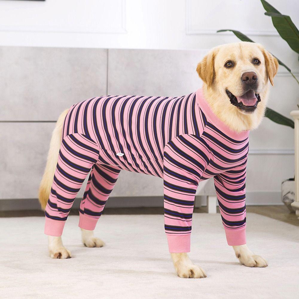Polyester Puppy Stripes Jumpsuits Four-legged Dog Pajamas Durable Pet Dog Clothes  Autum