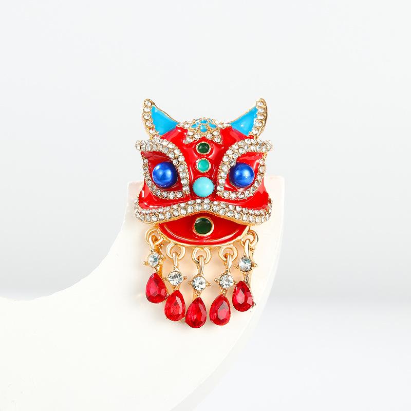 Lion Dance Brooch Premium Niche Red Festive Lion Dance New Year's Corsage Coat Accessories