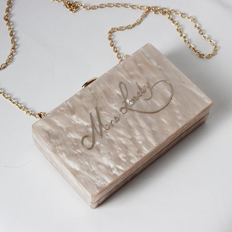 New Trendy Handbag Fashion Women Bags Beige Letter Acrylic Luxury Party Evening Bag Woman Wedding Cute Vintage Box Clutch Purse