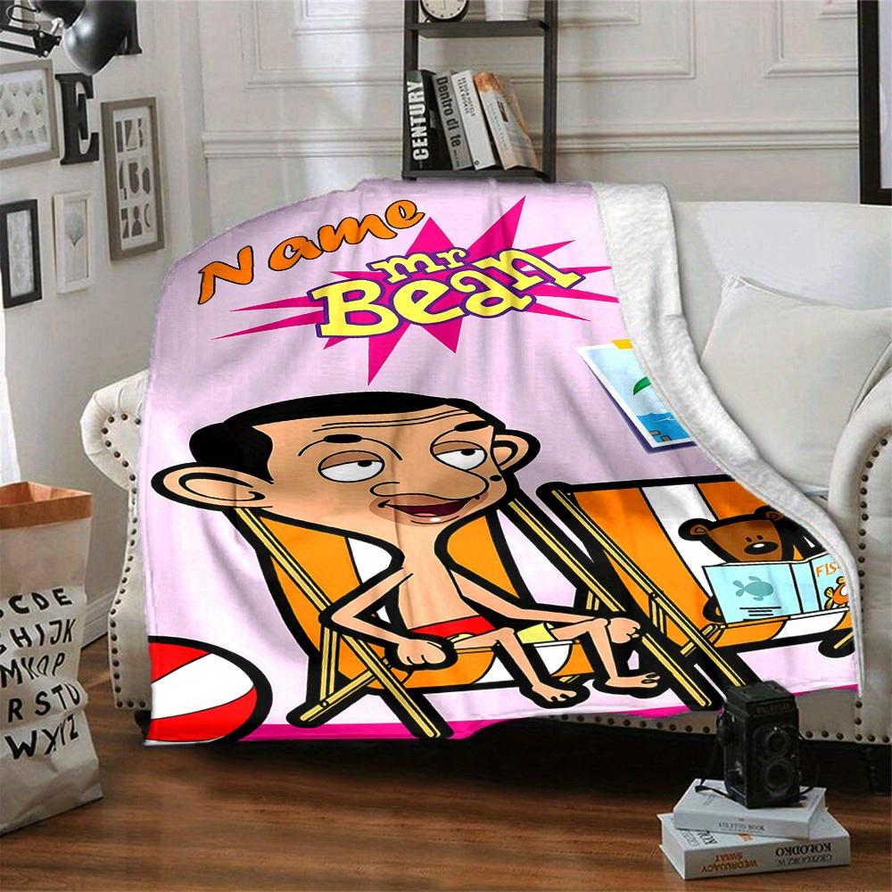Mr Bean Entspannt auf Stranddecke Weich und Gemütlich Personalisierbares Namensgeschenk Für Alle Feiertage Heimdeko Büro Nickerchen Outdoor Urlaubsgeschenk Verspieltes Design Polyester