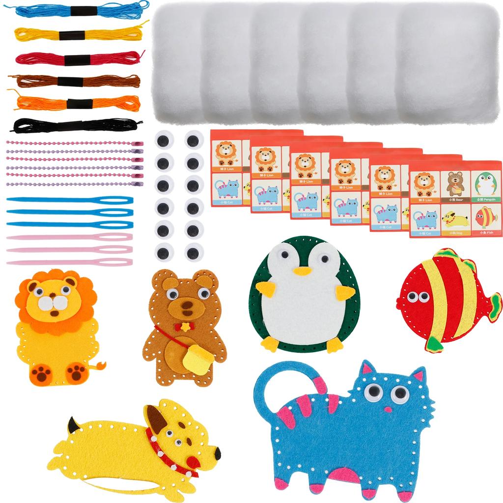 Kids Sewing Kit Fun and Educational Beginner Sewing Kit Creative Felt Sewing Kit Portable DIY Felt Sewing Craft Kit for Family