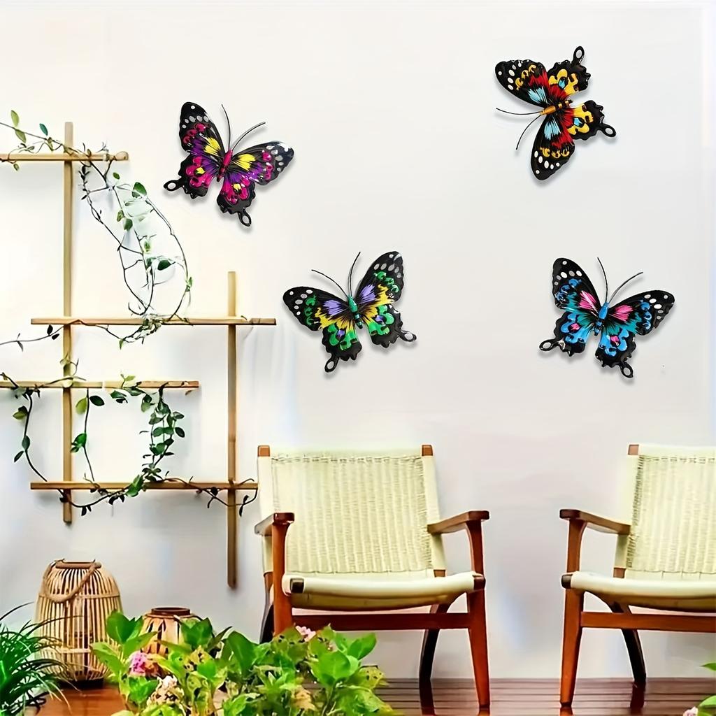 4-Pack Colorful Metal Butterfly Wall Art - Iron Pendulum Decor for Garden, Yar Balcony Outdoor Fence Art Decoration Ideal Gift