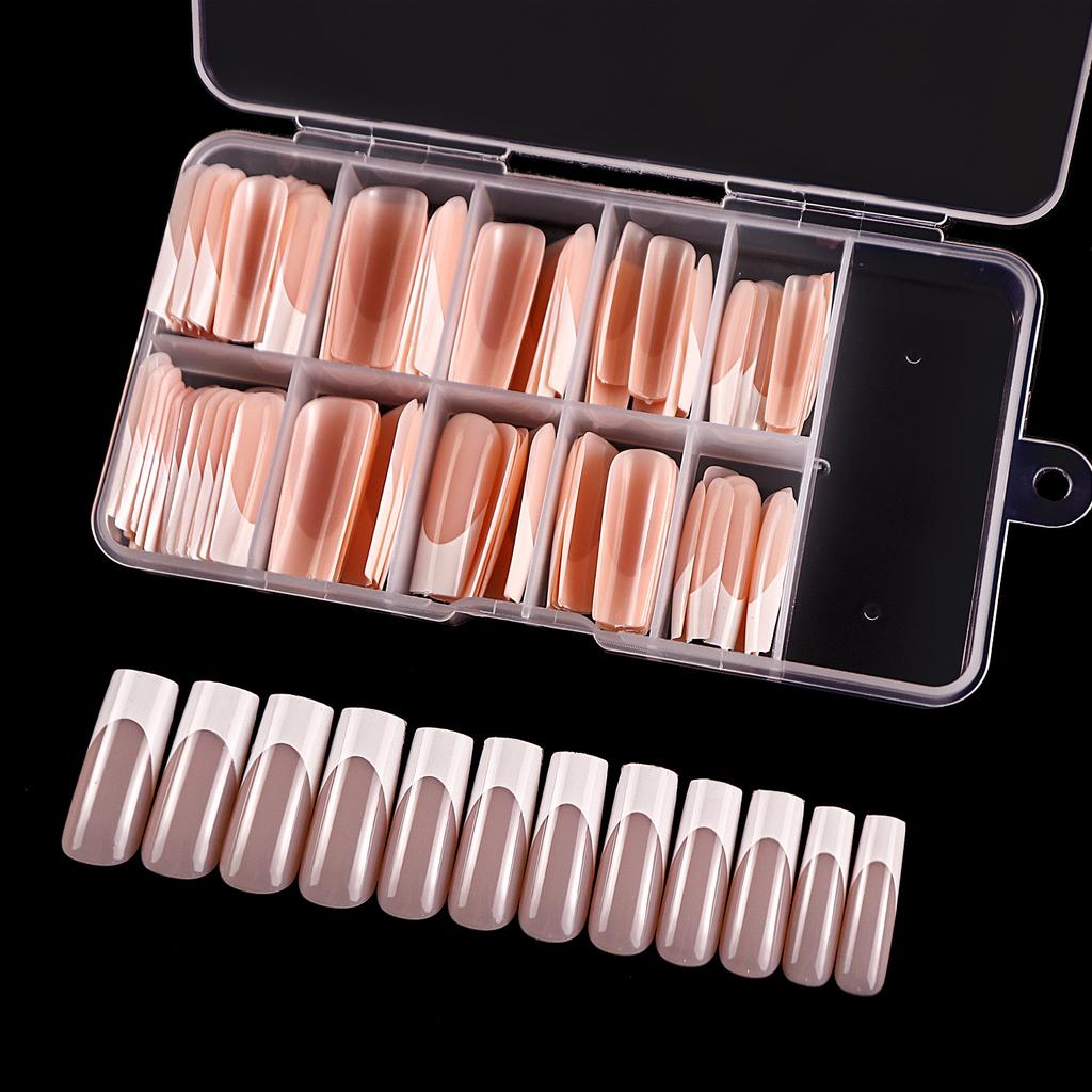 120 st per förpackning press-on naglar franska tips glansiga matt svarta vita mellanstora kistor bärbara heltäckande lösnaglar i bulk