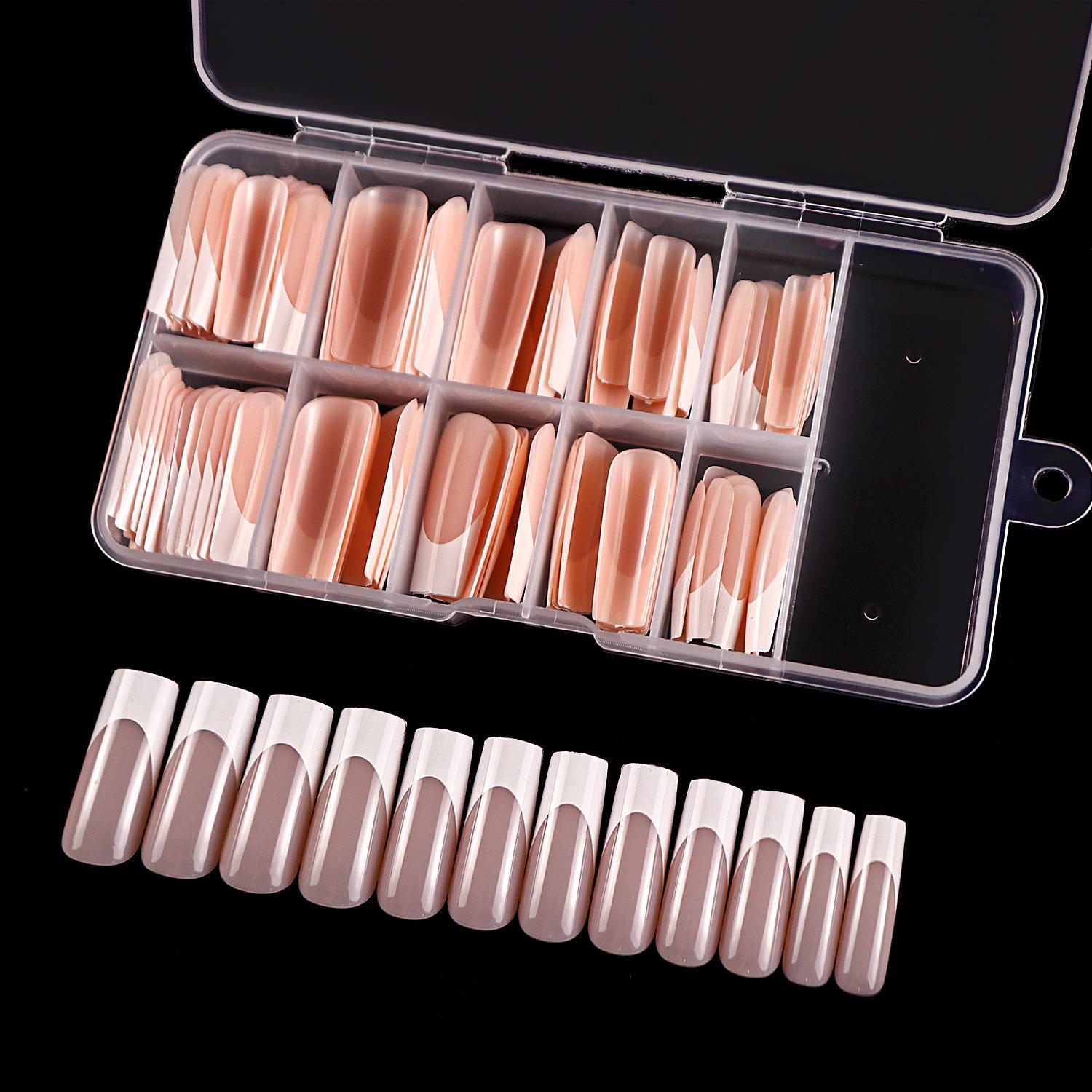 

120 шт. в коробке, накладные ногти, французские типсы, глянцевый матовый, черный, белый, средний гроб, носимые с полным покрытием, накладные ногти оптом