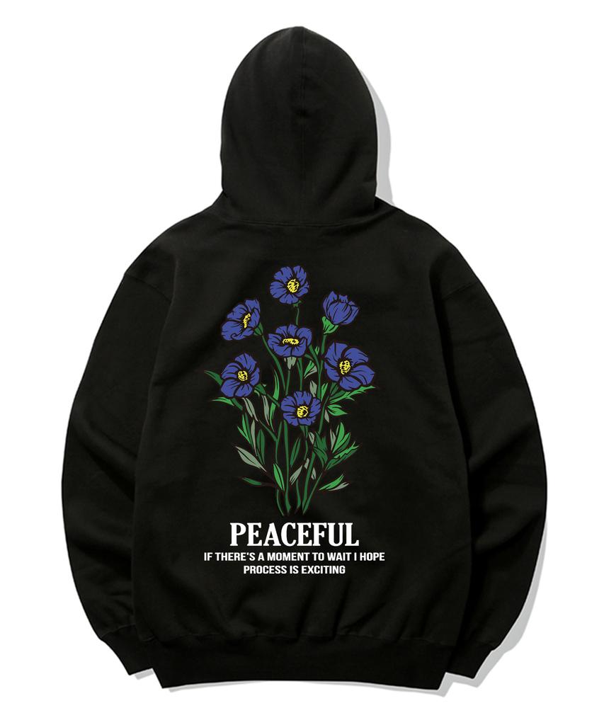 Blue Flower Bundle Graphic Hoodie - Black