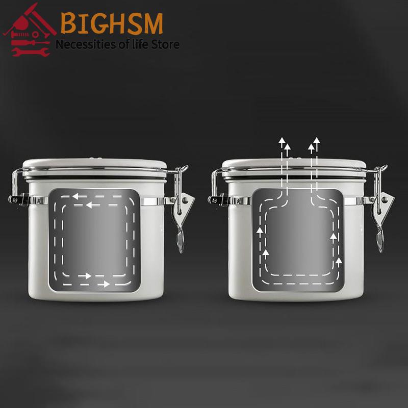 1.2 1.5 1.8L Barattolo per Chicchi di Caffè Contenitore Ermetico Sigillato Acciaio Inossidabile Con Cucchiaio Valvola Unidirezionale Contenitore Conservazione Caffè Cucina