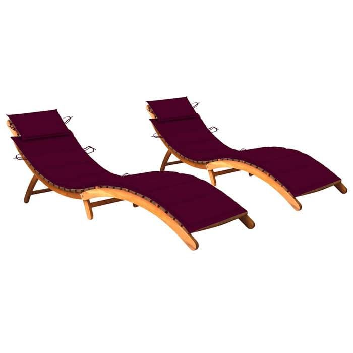 VidaXL Lot de 2 Chaises Longues avec Coussins, Bain de Soleil, Transat de Terrasse, Siège de Jardin Patio Extérieur, Bois 3077370