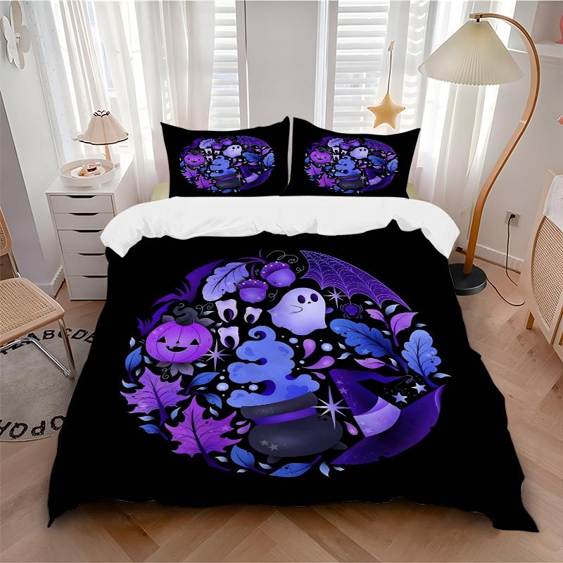 3pcs Ghost Pumpkin Halloween Ideas Print Cover Set Ultra Soft, Breathable, and Comfortable Bedding with Stylish Design for Bedroom and Guest Room