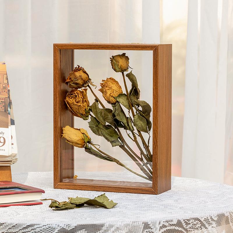 DIY Solid Wood 3D Transparent Photo Frame with Dried Rose & Gypsophila Specimen