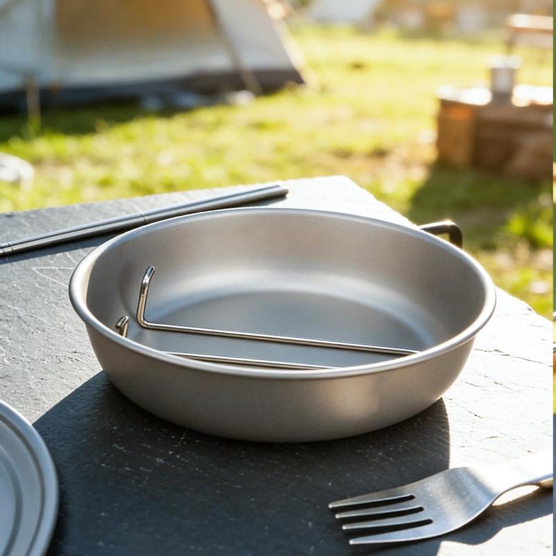 Gongziyu Portable Stainless Steel Camping Frying Pan with Lid