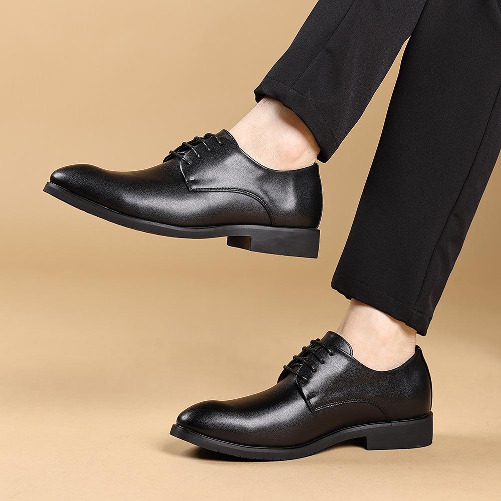 Youthful Outdoor Men's Leather Shoes with Built-in Heel Lift Soft Soles Trendy Versatile Formal Business All-season Durable Casual Comfortable Shoes