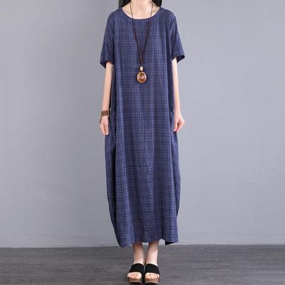 Short Sleeve Plus Size Cotton Vintage Plaid New In Dresses for Women Casual Loose Long Summer Dress