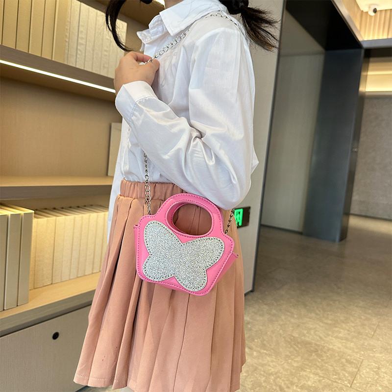 Fashionable Kids Butterfly Shaped Sequined Handbag Breathable And Cute Design
