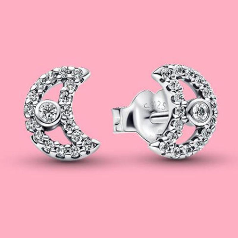 Cercei Stud Argint 925 Lună Strălucitoare Fluture Pentru Femei Modă Bijuterii Fine