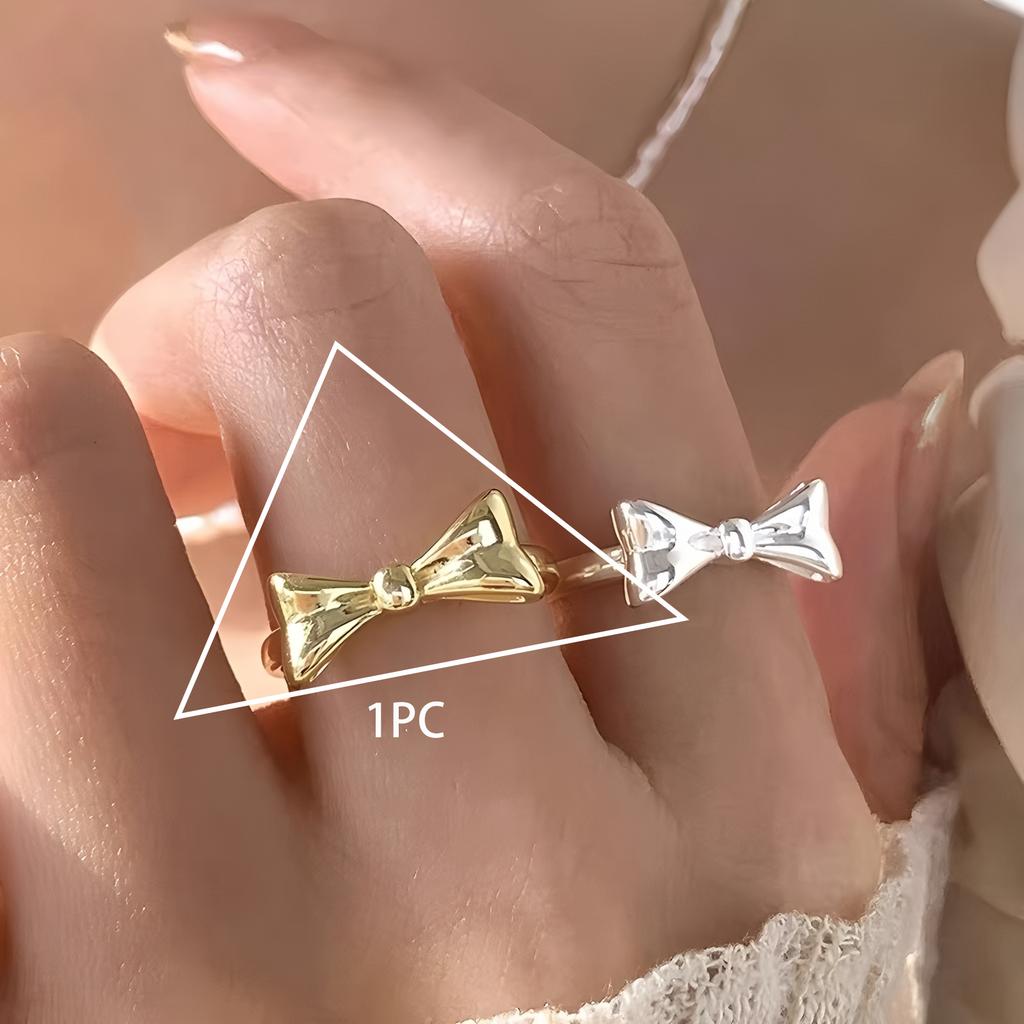 PANJBJ 925 Silver Bowknot Ring for Women Minimalism Irregular Sweet Design Sweet Adjustable Finger Jewelry Party Gift Dropship