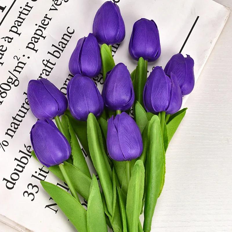 10Pcs Artificial Flower Realistic Touch Tulip Scrapbooking Vase Home Decor Wedding Garden Arch Garland Mother's Day Bouquet DIY