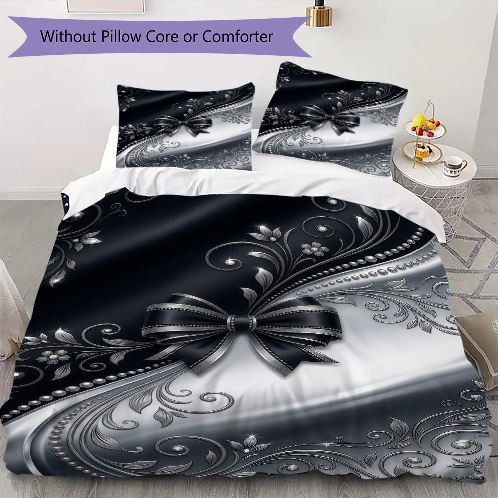 Gorgeous bow Pattern Bedding uilt Set uilt Cover Pillowcase Home Decoration Birthday Gift (1 * duvet cover + 2 * pillowcase without core)