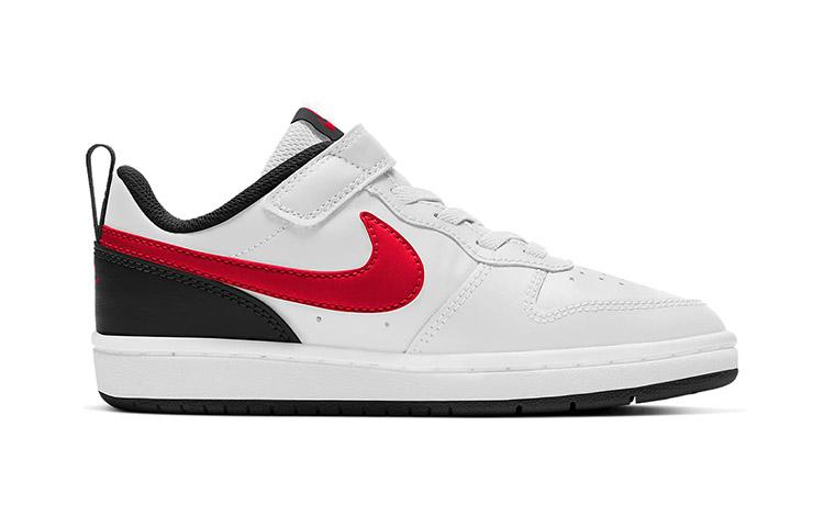 Nike Court Borough 2 Low Top Skateboard Shoes White Red Black Children Aged 3 7 Years Old BQ5451-110