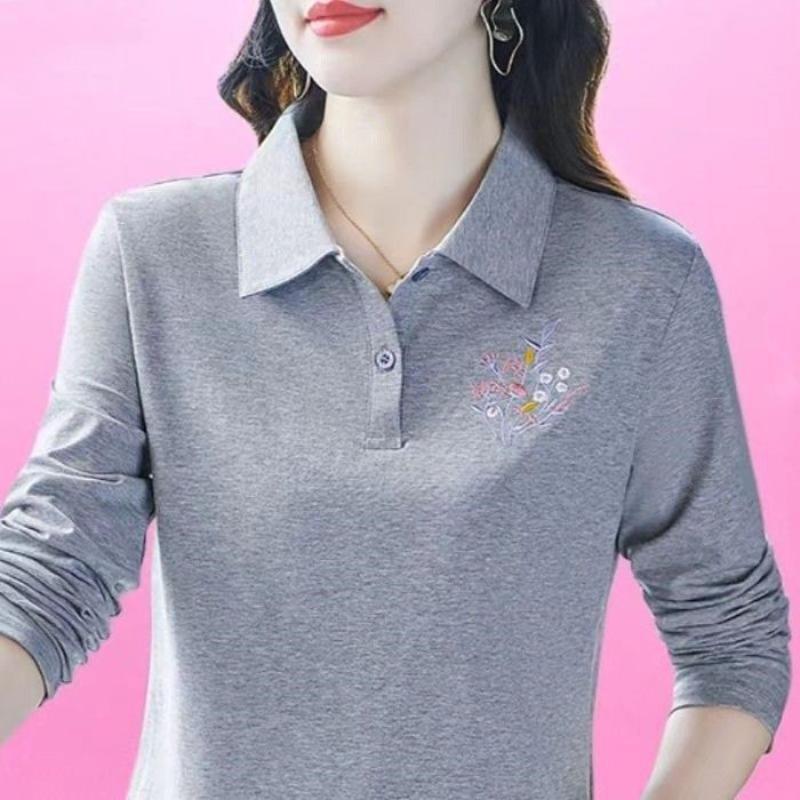 

Растение на лацкане Цветочная вышивка Геометрический графический Пуловер с длинным рукавом Модный повседневный топ XXXL