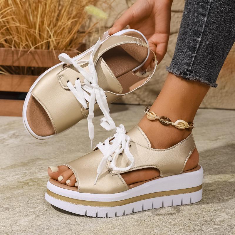Plus Size Shoes for Women 36-43 Summer Fashion Wedges Platform Lace Up Comfortable Sandals Casual Non-slip Footwear