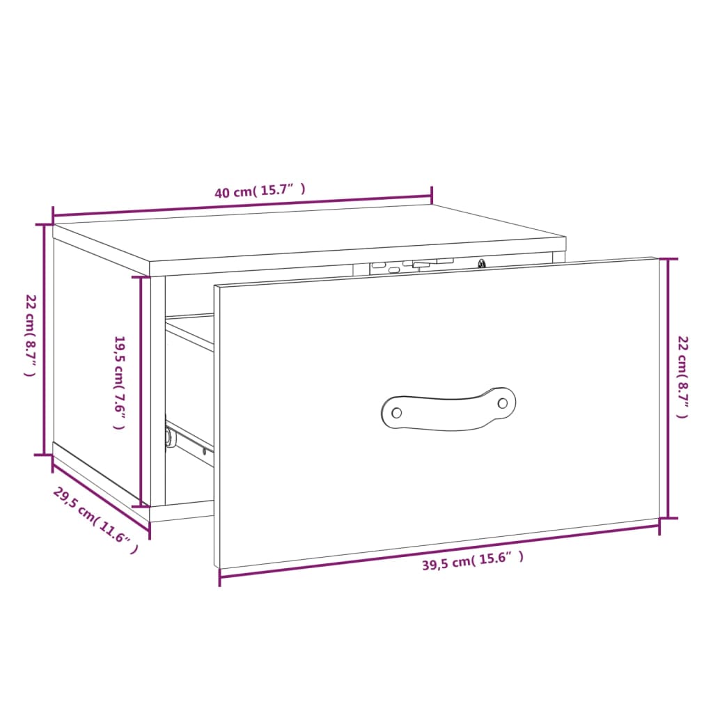 Wall Mounted Nightstand Honey Brown 40 X 29.5 X 22 Cm