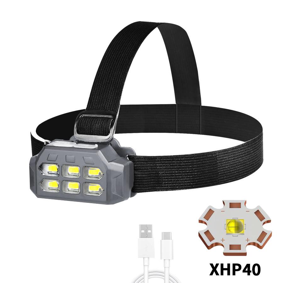 High Power XHP40 LED Headlight with Built in Lithium Battery USB Charging Head Flashlight Outdoor Camping Emergency Lantern