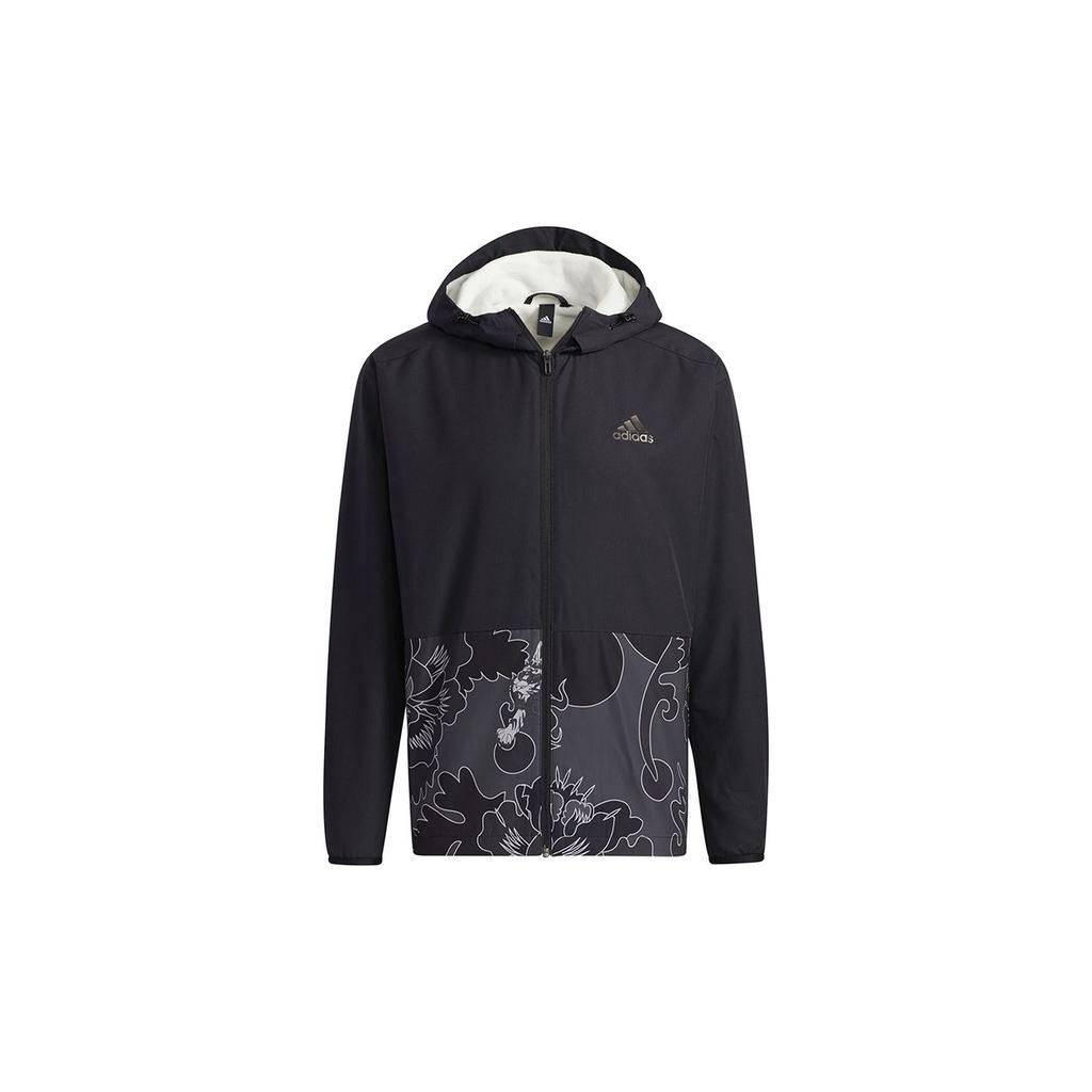 Adidas Aop Block Multicolor Windproof Fleece Lined Thermal Hooded Jacket Men's Black GT6484
