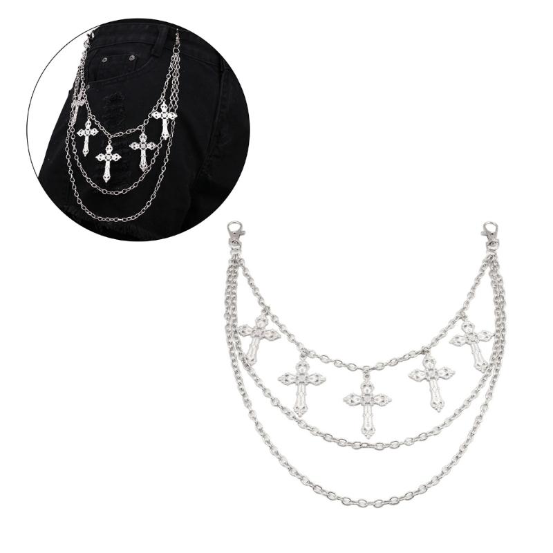 Multi-layer Hip Hop Punk Chain for Jeans Trousers Crosses Pendant Skirt