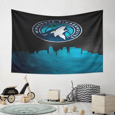 "Timberwolves Logo with Urban Skyline" Pattern Wall Hanging Tapestry Decorative Tapestry Home Decor for Bedroom and Living Room