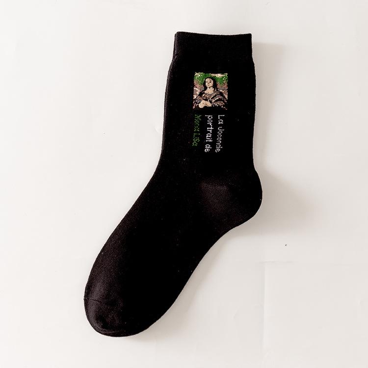 Women's Mid-Calf Cotton Socks: European & American Famous Painting Cartoon Design - Perfect for Autumn/Winter Casual or Sports Wear.