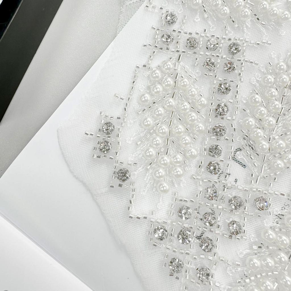 White Mesh Bead To Flower Cloth Sticker Diamond Accessories Clothing Dress Wedding Dress Decorative Cloth Sticker Accessories
