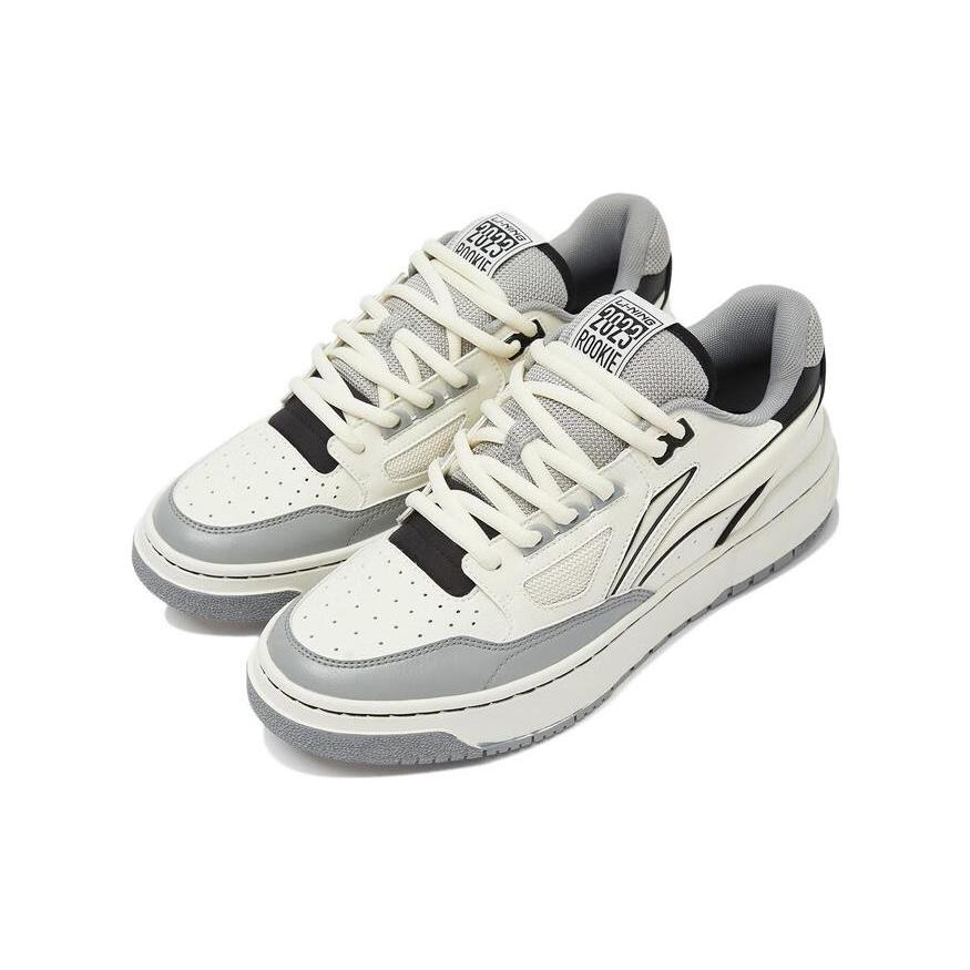 New LiNing Rookie 2 Anti Slip And Wear Resistant Breathable Low Top Vintage Basketball Shoes White Gray ABCT011-3