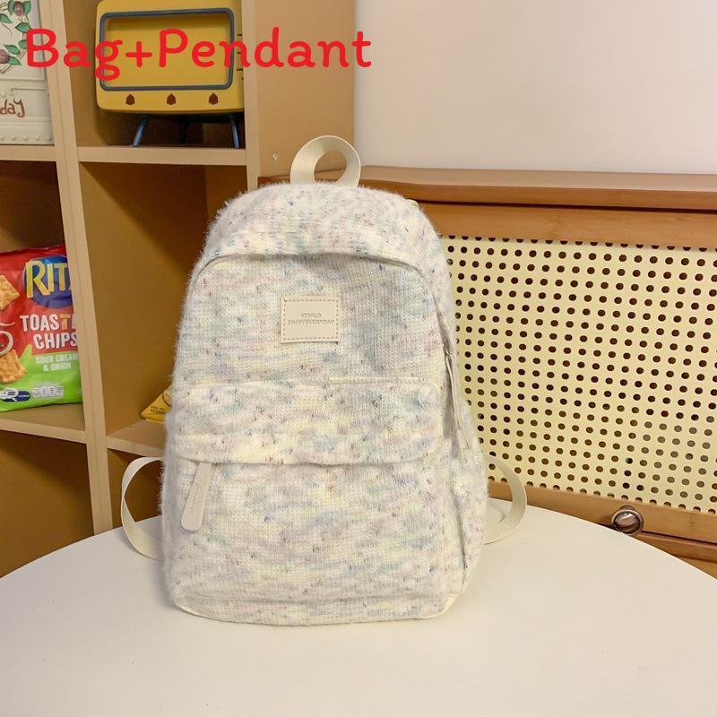 

Soft Plush Girls School Backpack With Material And Letter Pattern For Middle School Students White Small