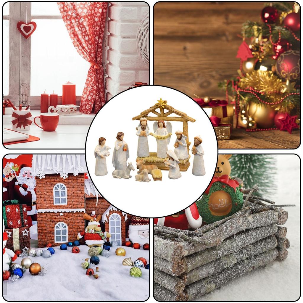 Christmas Nativity Set Indoor Jesus Figurines Nativity Scene Desk Decor 12 Pieces Figurines Christmas Decorations For Indoor