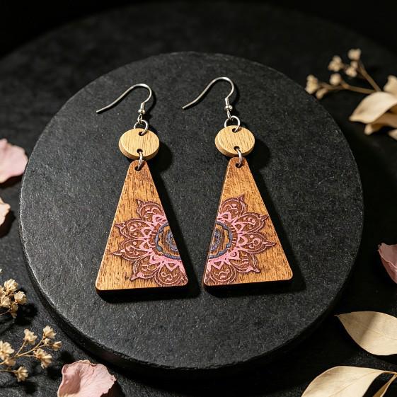 Western-Style Floral Wood Women's Dangle Earrings